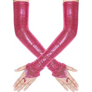 Women's Rose Shiny Elastic Satin Rave Fingerless Long Gloves Party Costume